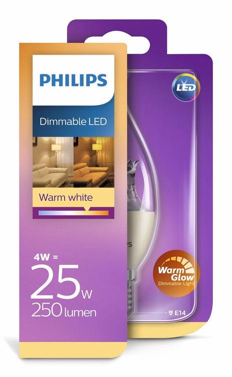 PHILIPS LED Κερί (με ρύθμιση έντασης) 4 W (25 W) E14 Απαλή λάμψη Με ρύθμιση έντασης Ο κατάλληλος φωτισμός δημιουργεί την κατάλληλη ατμόσφαιρα Οι λαμπτήρες σε σχήμα