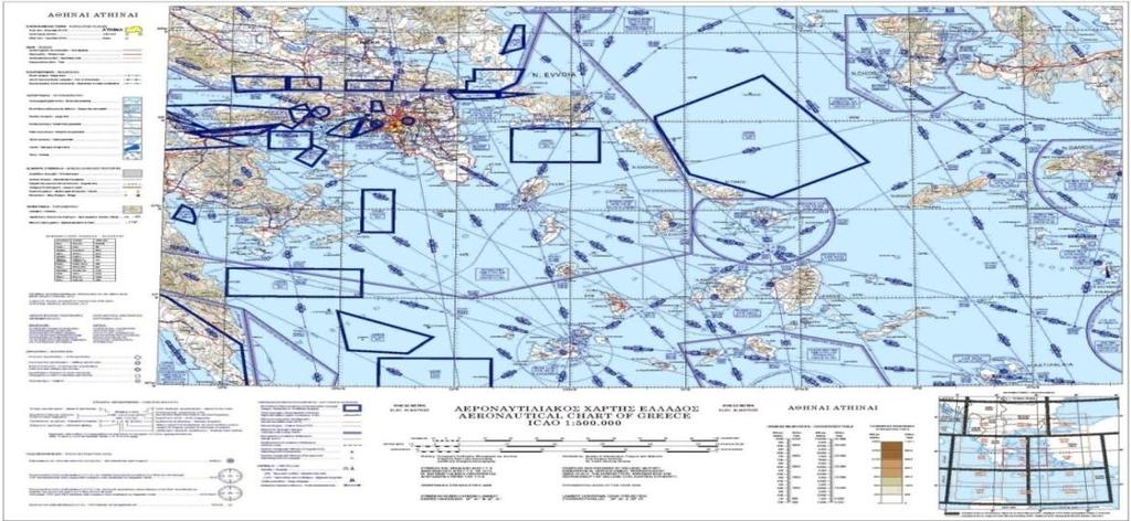 6 Εικόνα 6. Αεροναυτιλιακός Χάρτης Κλίμακας 1:500.000 6.2. Χάρτες κλίμακας 1:500.000 Ελλάδας Εντός του 2018 ολοκληρώθηκε η κατασκευή και εκτύπωση 10 Φ.Χ. κλίμακας 1:500.000 Ελλάδας, Ελληνικής και Λατινικής έκδοσης, τόσο για στρατιωτική όσο και πολιτική χρήση.