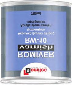 Κατανάλωση: 150-200 ml/m² ανά στρώση Απόχρωση: Διαφανές Romiver RW-1 Ακρυλικό, προστατευτικό βερνίκι νερού 1kg - (15/κιβ) 5kg - (4/κιβ) Ρητινούχο, λεπτόκοκκο τσιμεντοκονίαμα για εσωτερικούς και