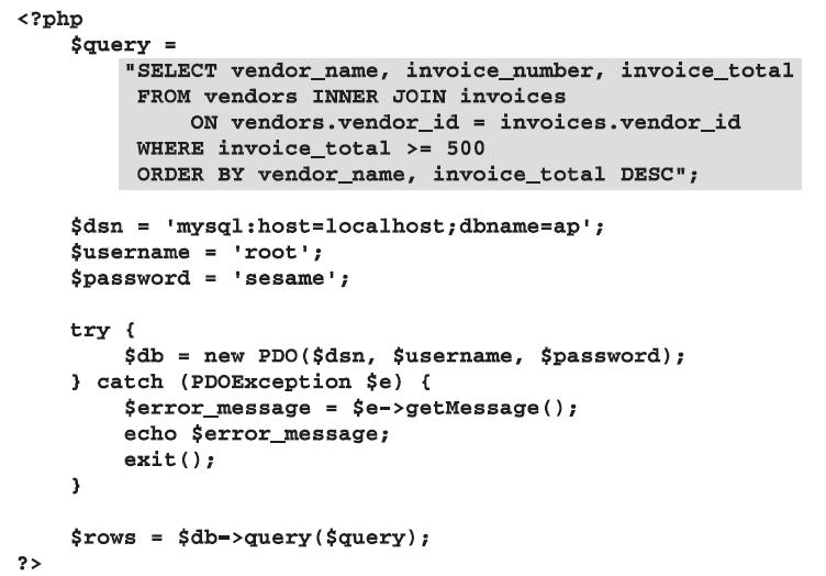 ΑπόσπασμακώδικασεPHPμεSQL 7 Σύμφωνα με τη SQL, oι ονομασίες βάσεων δεδομένων, πινάκων και πεδίων (στηλών) ονομάζονται αναγνωριστικά