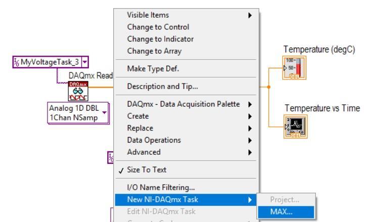 Βήμα 8α: Διαμόρφωση της αναλογικής εξόδου (AO) του DAQmx Write.vi Δεξί κλίκ πάνω στον ακροδέκτη task/channels in του DAQmx Write.