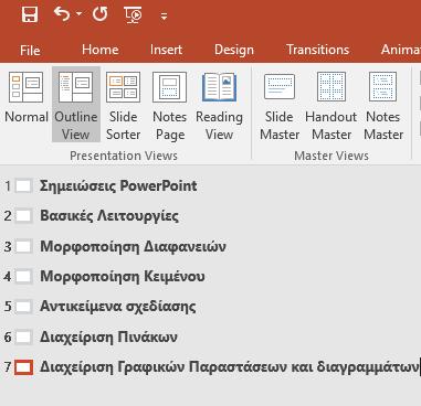 B.4.2.Μ3 B.4 Λογισμικό Εφαρμογών Προβολή διάρθρωσης (Outline view) Γρήγορη εισαγωγή τίτλων διαφάνειας 4.