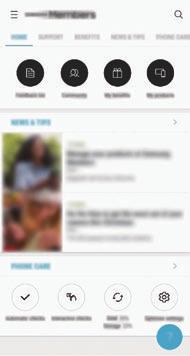 Εφαρμογές και ιδιότητες Samsung Members Samsung Members προσφέρει υπηρεσίες υποστήριξης στους πελάτες όπως διάγνωση προβλημάτων της συσκευής και επιτρέπει στους χρήστες να υποβάλλουν ερωτήσεις και