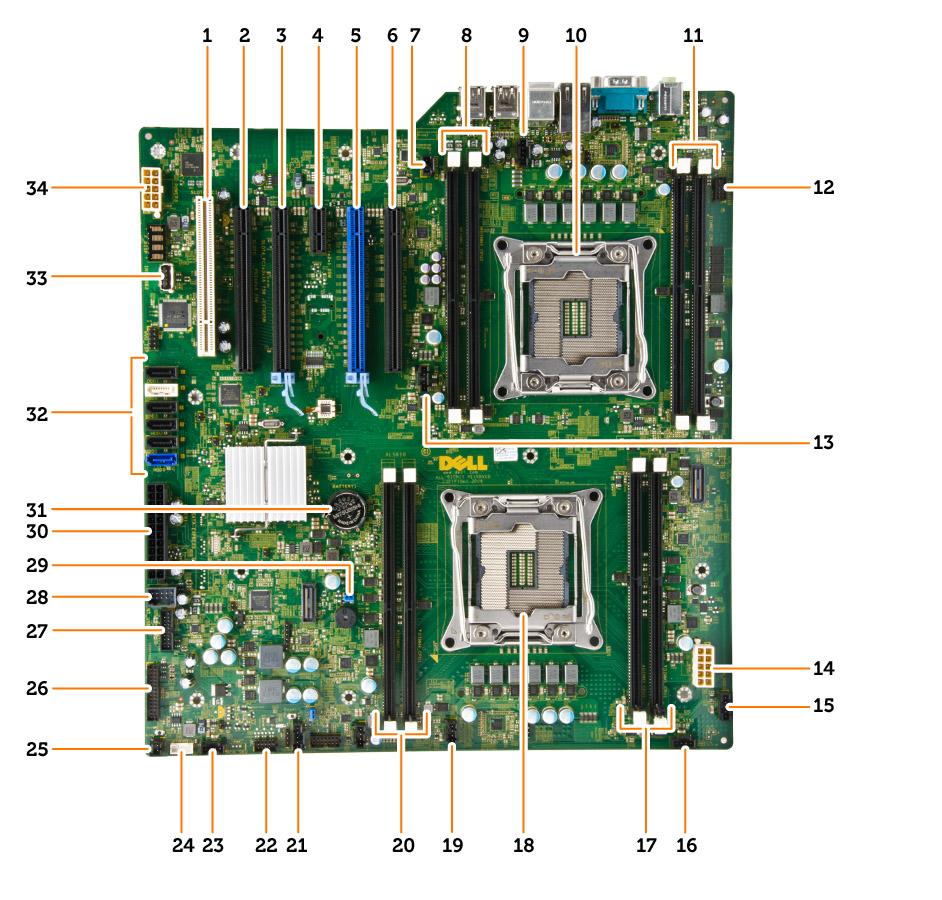 1 υποδοχή PCI (υποδοχή 6) 2 υποδοχή PCIe x16 (PCIe 2.0 συρματωμένη ως x4) (υποδοχή 5) 3 υποδοχή PCIe 3.0 x16 (υποδοχή 4) 4 υποδοχή PCIe 2.0 x1 (υποδοχή 3) 5 υποδοχή PCIe 3.