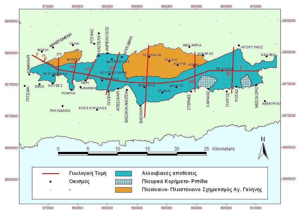 Εικόνα 3.3: Αλλουβιακός και πλειστοκαινικός υδροφορέας, Λεκάνη Μεσσαράς (Κριτσωτάκης, 2009). 3.3 Υποδιαίρεση της υδρογεωλογικής λεκάνης της Μεσσαράς.
