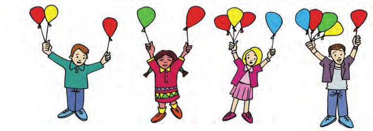 Πόσες είναι οι κουκκίδες; Μετρώ τα μπαλόνια που κρατά κάθε παιδί συνδέω την εικόνα με τον αντίστοιχο αριθμό.