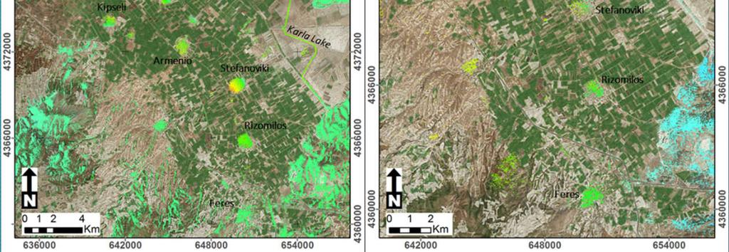 ALOS PALSAR για την περίοδο 2/2007 2/2011 (αριστερά) και χρήση