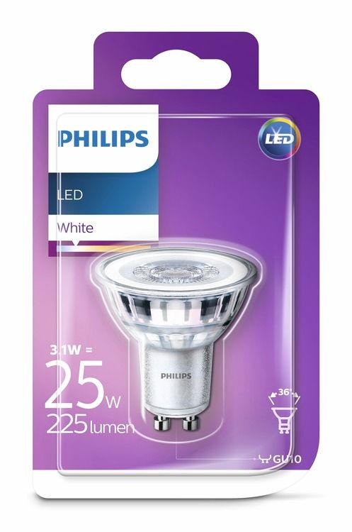 PHILIPS LED Σποτ 3,1 W (25 W) GU10 Λευκό Χωρίς ρύθμιση έντασης Φως που είναι ευχάριστο για τα μάτια σας Η κακή ποιότητα φωτός μπορεί να προκαλέσει κόπωση στα μάτια.