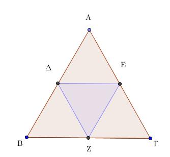 β) i. Υποθέτουμε ότι τα,, είναι τα μέσα του ισόπλευρου τριγώνου, τότε: AB EZ/ / E,Z A,B έ A,Z έ AB,B Z/ /,E έ AB,A B E / / ABA B EZ Z E.