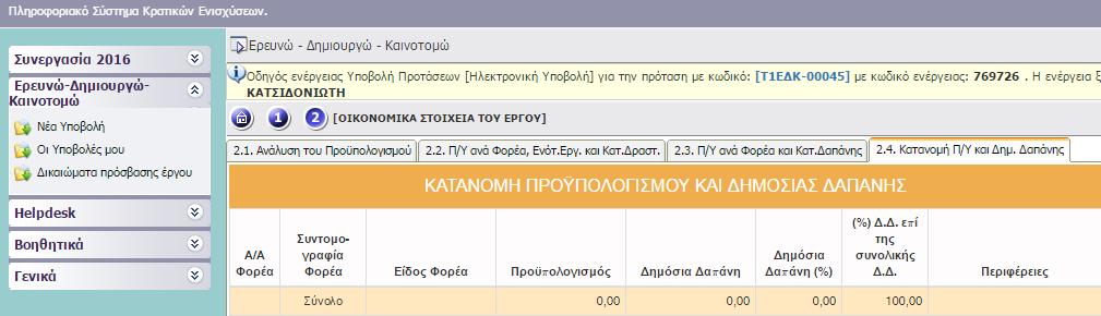 ΔΑΠΑΝΗΣ θα πρέπει να είναι ίσο με τον Προϋπολογισμό του φορέα στην καρτέλα ΙΙ.2.4 ΚΑΤΑΝΟΜΗ Π/Υ ΚΑΙ ΔΗΜ.