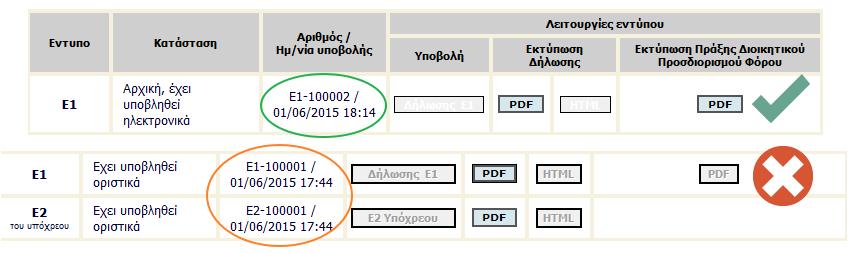 υποβολι, εμφανίηεται το αποτζλεςμα τθσ εκκακάριςθσ. Εικόνα 43: Αποτζλεςμα εκκακάριςθσ Βαςικό μενού μετά την οριςτική υποβολή τησ δήλωςησ Μετά τθν ολοκλιρωςθ τθσ υποβολι επιςτρζφετε ςτο βαςικό μενοφ.