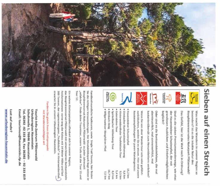 Nohfelden - 28 - Ausgabe 6/2019 Wandern, Mountainbiken und Klettern in der Urlaubsregion Hauenstein Was macht das Wandern in unserer Region so besonders?