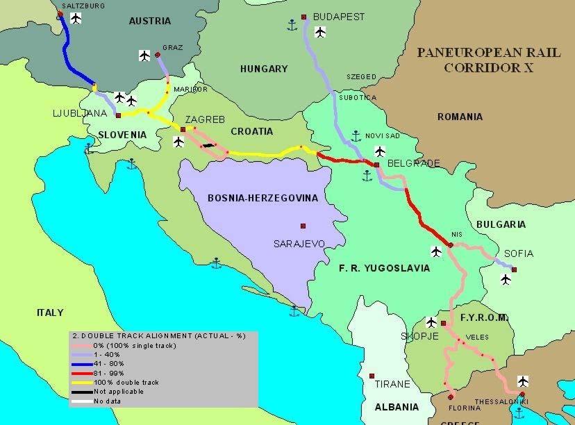Τεχνική υποστήριξη της διεθνούς συνεργασίας για τον Πανευρωπαϊκό Άξονα Χ 38 Χάρτης 6.2: