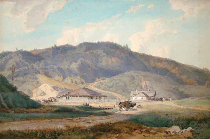 fridrix frisi. sadguri belogorskaia. Rameebi 29 seqtemberidan 1 oqtombramde. qaraldi. akvareli. zoma: 30X48 sm. zugdidis dadianebis sasaxleebi.
