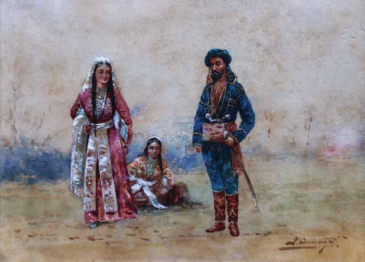 rihard zomeri gurulebis ojaxi muyao, fanqari, akvareli. zoma: 22,6X30,7 sm.