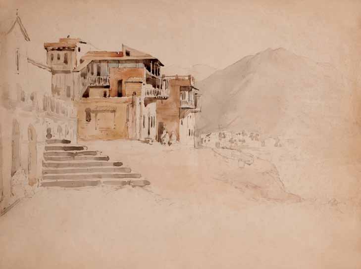 paul frankeni. Tbilisi. Tbiliuri saxlebi. qaraldi, fanqari, akvareli. zoma: 42X32 sm.