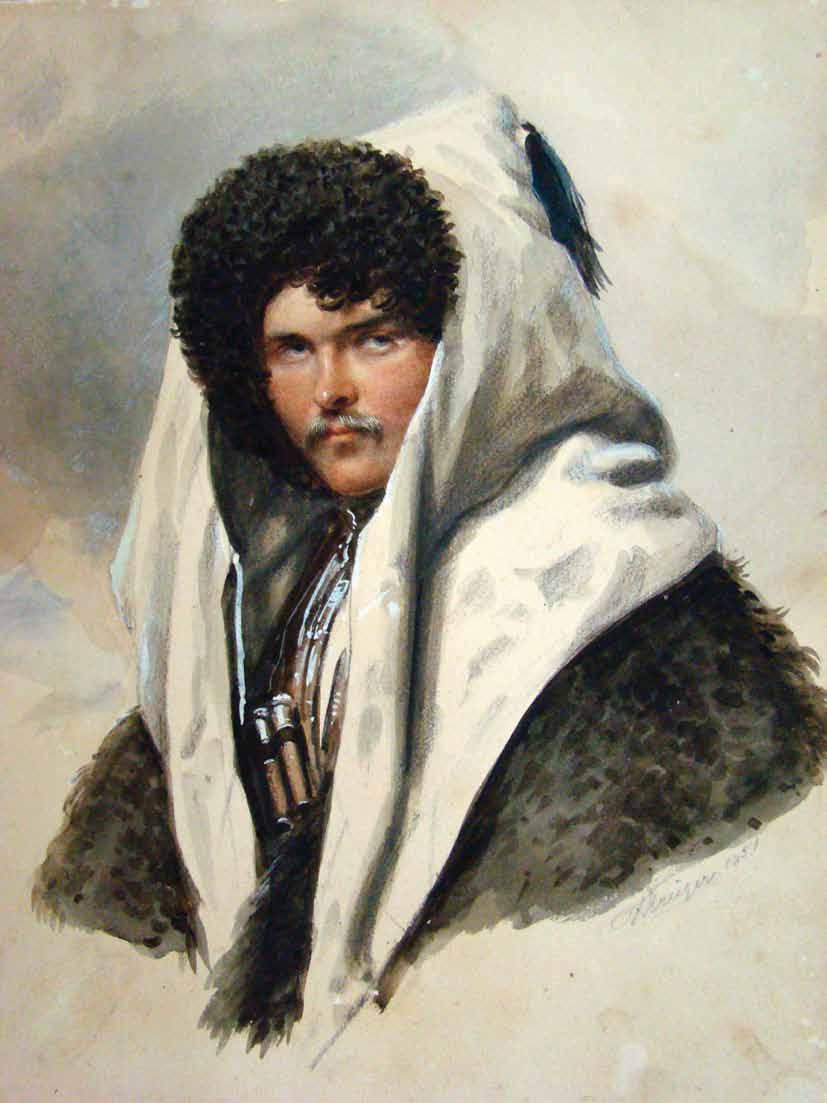 franc kriugeri. meore volgis polkis kazaki gabriel cibizevi. qaraldi. akvareli. zoma: 23X32 sm. zugdidis dadianebis sasaxle.