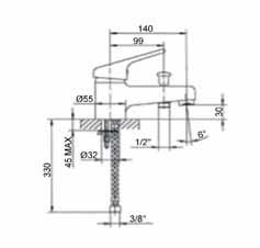 Washbasin hospital mixer Mitigeur poignée longue 04-01