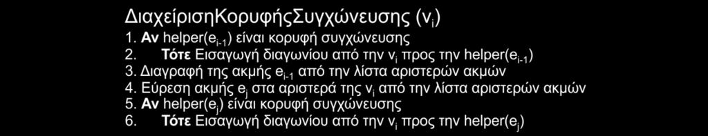 Σχήμα 5.38: Ψευδοκώδικες διαχείρισης για κάθε είδος κορυφής Στους παραπάνω ψευδοκώδικες επισημαίνεται ότι ei = vi. IncidentEdge() και ei 1 = ei. Prev().