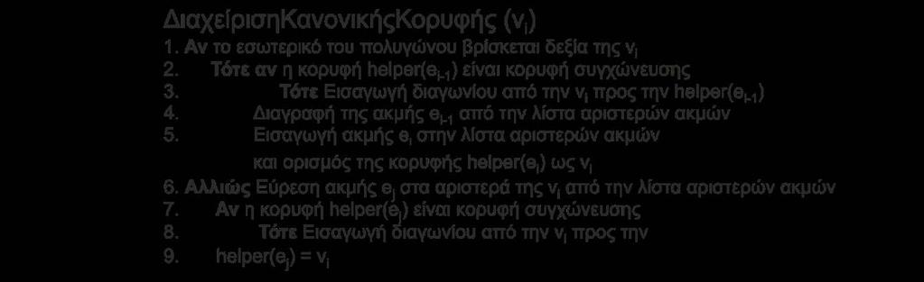 39 παρουσιάζονται οι νέες ημι-ακμές και οι αλλαγές που πρέπει να γίνουν στους δείκτες της διπλά συνδεμένης λίστας ακμών για την ορθή εισαγωγή μίας διαγωνίου. Σχήμα 5.