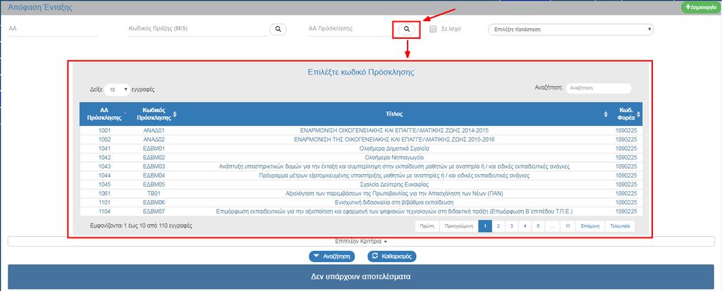 1 του εγχειριδίου «Περιβάλλον Εργασίας Εφαρμογής»). 2. Από το Κεντρικό Μενού του Υποσυστήματος επιλέγεται η διαδρομή: (1) ΕΣΠΑ (2) Επιλογή & Έγκριση (3) Απόφαση Ένταξης. 3.