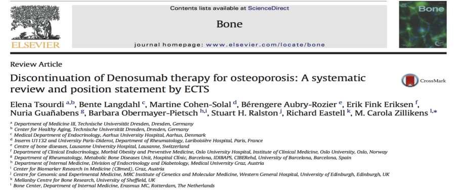 Denosumab σε αντίθεση με τα διφωσφονικά δεν αποθηκεύεται στα οστά και κατά συνέπεια μετά τη διακοπη του να παρατηρείται ταχεία απω λεια του θεραπευτικού αποτελέσματος (rebound phenomenon), η οποία