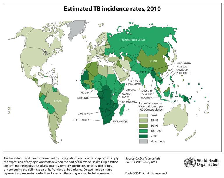 Επιδημιολογία Φυματίωσης Το 1/3 του πληθυσμού της γης έχει μολυνθεί με το Μ. Tuberculosis 8.