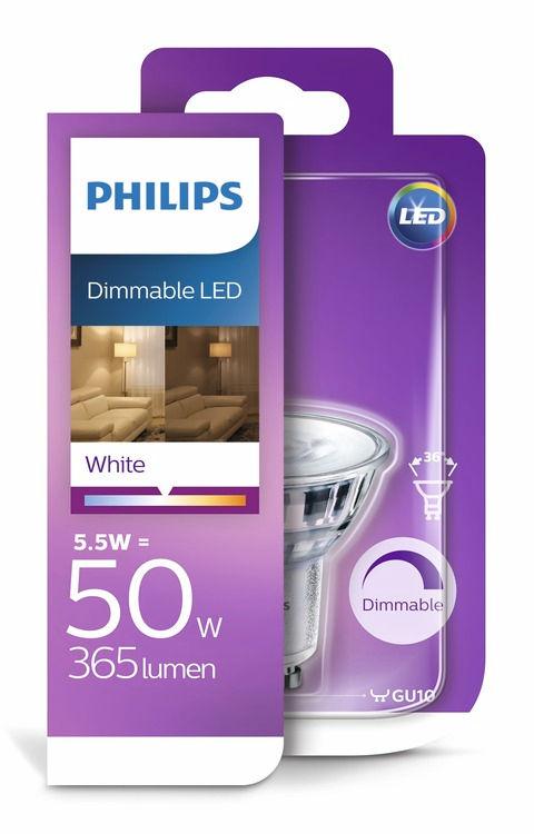 PHILIPS LED Σποτ (με ρύθμιση έντασης) 5 W (50 W) GU10 Λευκό Με ρύθμιση έντασης Αυτό που κρύβεται στο εσωτερικό κάνει τη διαφορά!