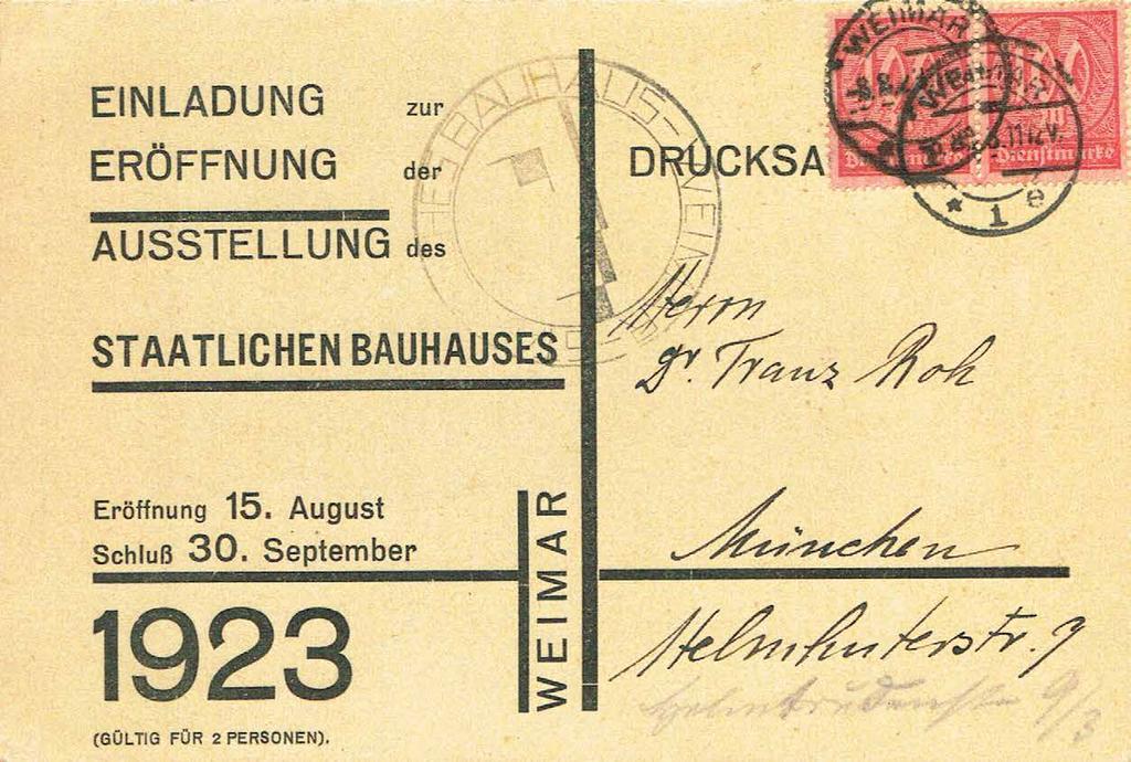 The invitation card for the 1923 Bauhaus exhibition (source: Almut Grunewald (ed.), Die Welt der Giedions Sigfried Giedion und Carola Giedion-Welcker im Dialog.