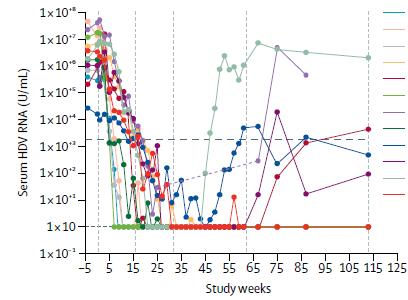 NAP + Peg IFN-a σε ασθενείς με HBV/HDV λοίμωξη HDV RNA(-) στη θεραπεία 11/12 (92%) ΕΟΤ HDV-RNA(-) 9/12 (75%) 1 έτος FUP HDV RNA(-) 7/12 (58%) 1.