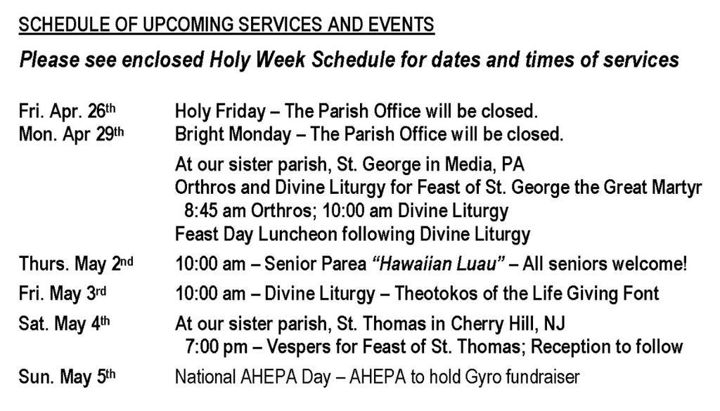 Calendar for the Week:
