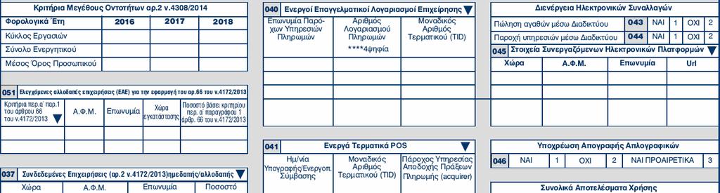 4308/2014 Κύκλος εργασιών Τα πεδία εμφανίζονται προσυμπληρωμένα με τα δεδομένα των τριών τελευταίων ετών.