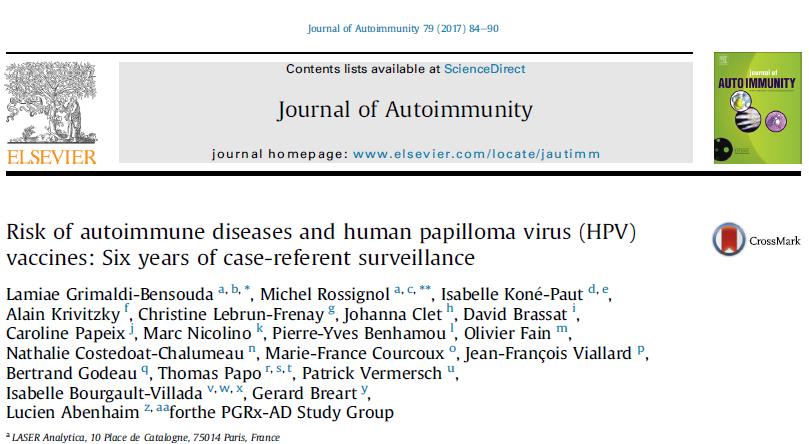 Απρ 2008- Οκτ 2014 168 κέντρα στη Γαλλία Εμβόλιο HPV2, HPV4( 95,3%) 478 11-25 ετών με αυτοάνοσο νόσημα ( MS, ΣΕΛ, ΝΙΑ, GBS, T1D,