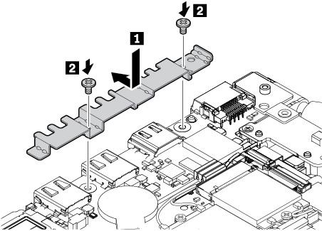 7. Τοποθετήστε την καινούρια βάση USB και, στη συνέχεια, τοποθετήστε τις βίδες για να ασφαλίσετε τη βάση USB. 8. Επανατοποθετήστε τη μονάδα καλύμματος βάσης. 9.