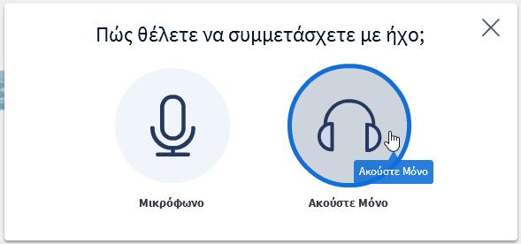 Στη συνέχεια επιλέγουμε Μικρόφωνο ως τον τρόπο συμμετοχής μας στην ηλεκτρονική αίθουσα (Εικόνα 6).