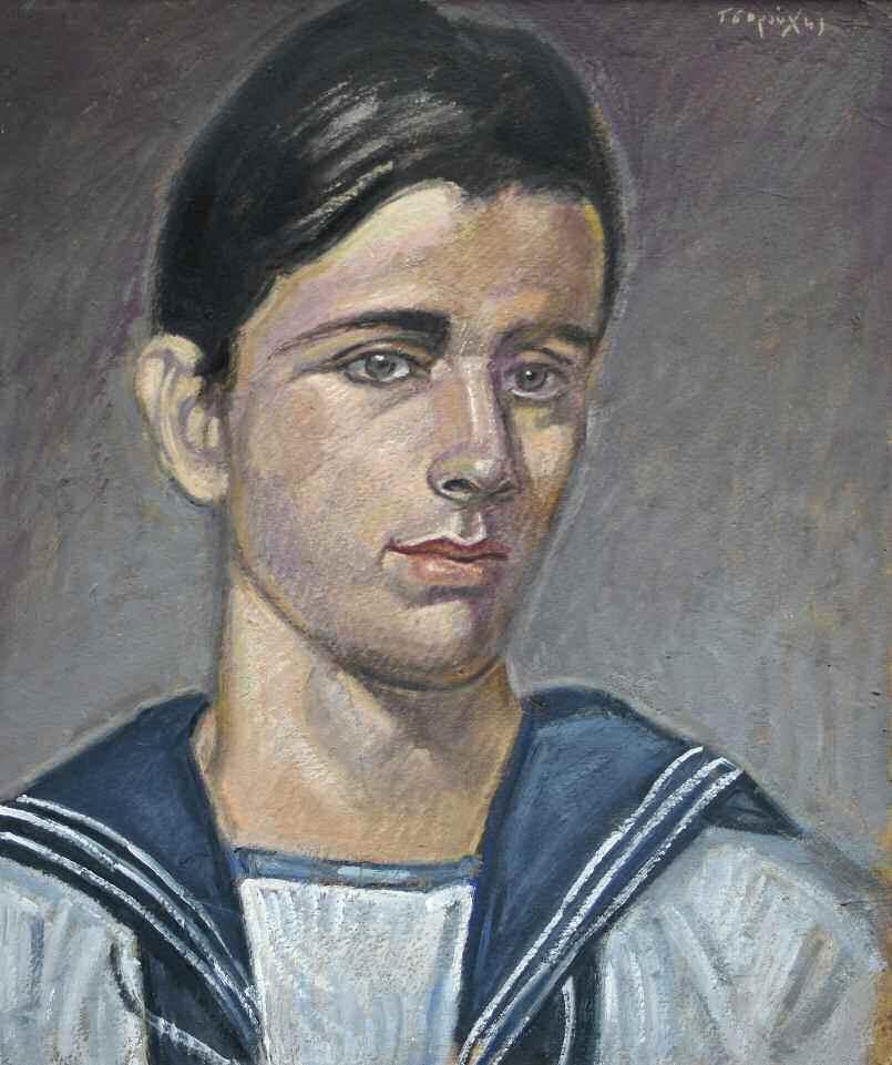 43. ΤΣΑΡΟΥΧΗΣ Γιάννης (1910-1989) Νεαρός ναύτης Λαδο/παστέλ σπουδή πορτρέτου σε χαρτόνι 43 36 εκ υπγρμ π.δ TSAROUCHIS Yannis (1910-1989) Young marine Signed study in oil/pastel on board 43 36 cm 2.