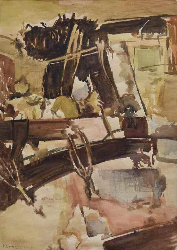 46. ΣΠΥΡΟΠΟΥΛΟΣ Γιάννης (1912-1990) Τοπίο Μικτή τεχνική σε σελοτέξ 52 37 εκ υπγρμ κ.