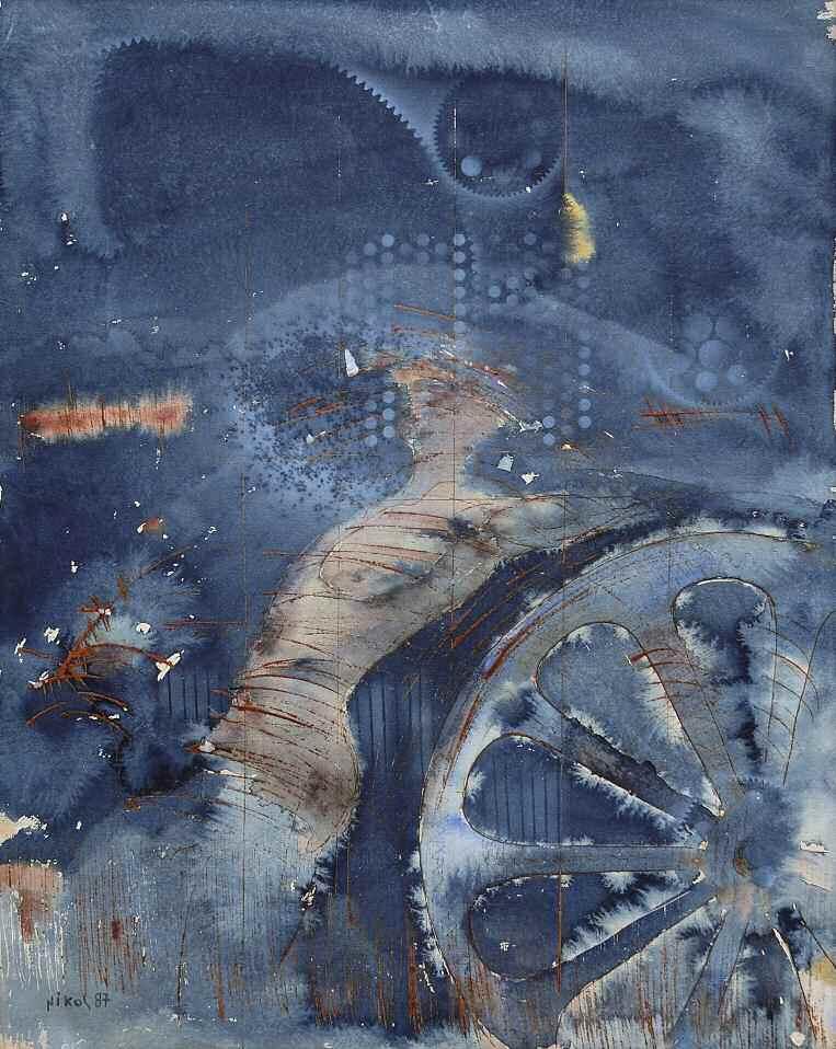 63. ΚΕΣΣΑΝΛΗΣ Νίκος (NIKOS) (1930-2005) Έρωτικό 1987 Μικτή τεχνική σε χαρτόνι επικλμ σε καμβά 60 47 εκ υπγρμ & χρνλγμ κ.α 1.500-2.