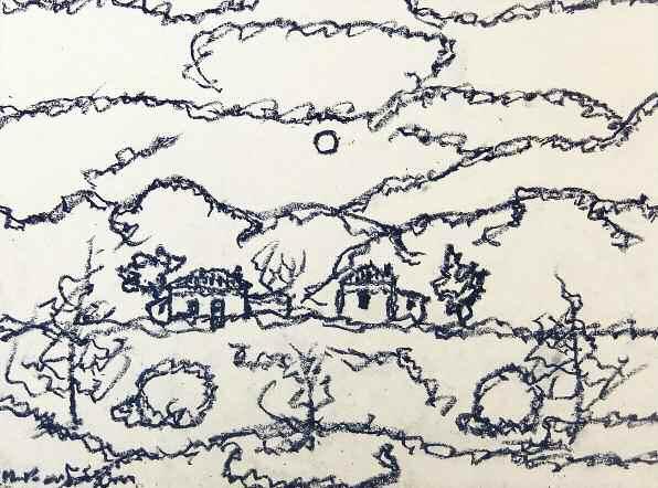 72. ΚΑΝΔΥΛΗΣ Μιχάλης (1909-2001) Αττικό τοπίο Κάρβουνο & μελάνια σε χαρτί 30 40 εκ υπγρμ κ.