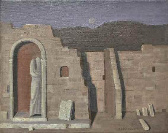 ΚΑΡΑΒΟΥΖΗΣ Σαράντης (1932-2011) Αρχαιολογικό τοπίο με φεγγάρι Λάδι σε καμβά 22 29 εκ 380-500