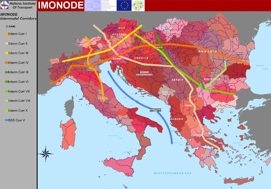 Τεχνική υποστήριξη της διεθνούς συνεργασίας για τον Πανευρωπαϊκό Άξονα Χ 22 Χάρτης 3.3: ιατροπικοί Άξονες IMONODE Τα αναµενόµενα οφέλη συνοψίζονται ως εξής: - Μείωση µεταφορικού κόστους.