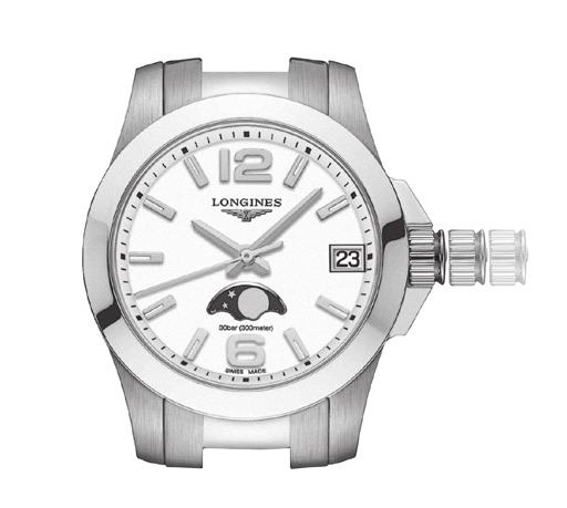 Ρολόγια Quartz L296 665 Δείκτης δευτερολέπτων Λεπτοδείκτης Κορώνα ρύθμισης της ώρας (θέσεις 1, 2, 3) Δείκτης ωρών 0 1 2 Παραθυράκι ημερομηνίας Παραθυράκι φάσεων της Σελήνης L296 Δείχνει τις ώρες, τα