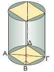 Εφαρμογή 3 (σελ. 214) Ένα πρίσμα έχει βάση τετράγωνο πλευράς α (cm) και είναι εγγεγραμμένο σε κύλινδρο με ύψος 10 cm και ακτίνα βάσης ρ = 3 cm. α) Να υπολογίσετε τη πλευρά α του τετραγώνου.
