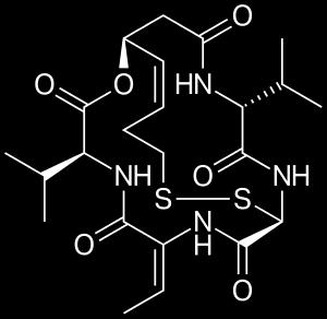 Συνθετικό Μόριο Romidepsin Εγκρίθηκε το 2009 από τον FDA Στην αγορά ως Istodax Από το βακτήριο Chromobacterium violaceum, μέσω ζύμωσης του