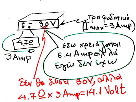Μία παράμετρος που συχνά ξεχνάμε είναι το μέγιστο ρεύμα που μπορεί να δώσει η πηγή τάσης. Αυτή είναι γραμμένη σε μία μεταλλική ταμπέλα στο πίσω μέρος του τροφοδοτικού.
