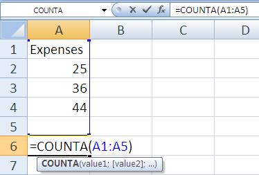 11. Συνάρτηση COUNTA 1. Κλικ στο κελί π.χ. Α6 3. Κλικ AutoSum 4. Κλικ More Functions 5. Or select category: Επιλέγουμε All 6.