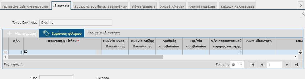 ii. Καρτέλα «Ιδιοκτησία» ΑΤΑΚ συμπληρώνεται υποχρεωτικά μόνο