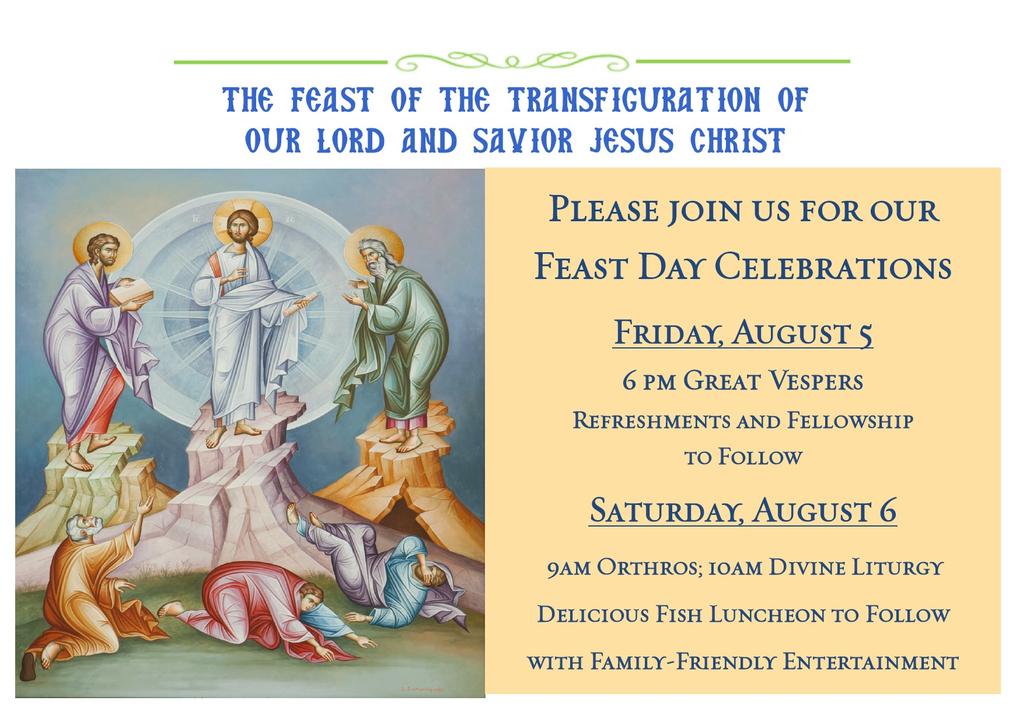 WEEKLY SERVICES Sunday, July 24, 2016 Services for this Week : Saturday, July 30 - NO Great Vespers Memorial Service The memorial service today is for: Xenophon Nikas (4 years) - beloved husband of