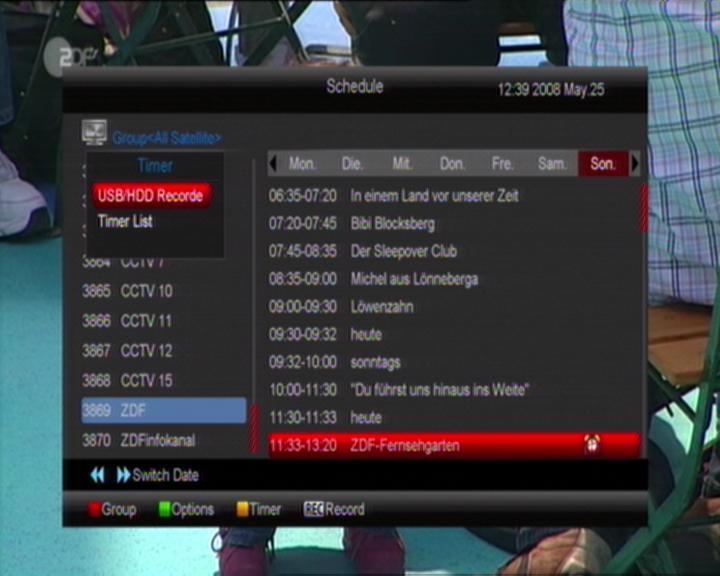 Στο μενού EPG επιλέξτε γεγονός με τον κέρσορα και πατήστε το πλήκτρο [REC], για άμεση προσθήκη στην λίστα