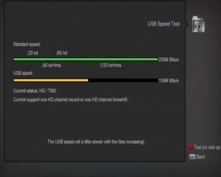 Έλεγχος Ταχύτητας USB Διαμόρφωση HDD Πατήστε το Μπλε πλήκτρο για εισαγωγή στο μενού Έλεγχος Ταχύτητας USB.